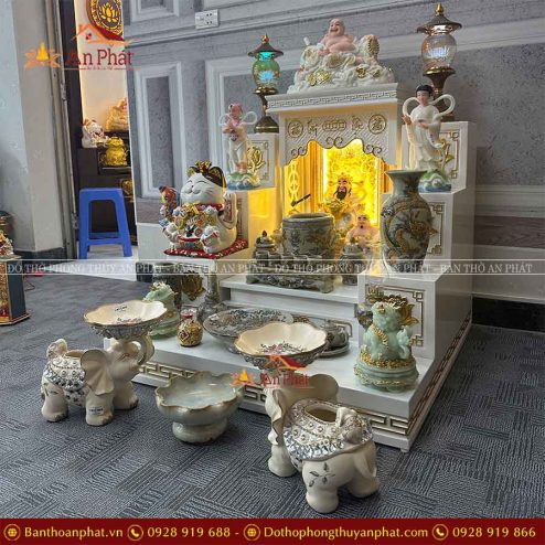 Bàn Thần Tài Thổ Địa Cao Cấp Trắng Đủ Đồ Thờ Rạn Đắp Nổi TT836 6 ban than tai tho dia cao cap trang du do tho ran dap noi tt836 3