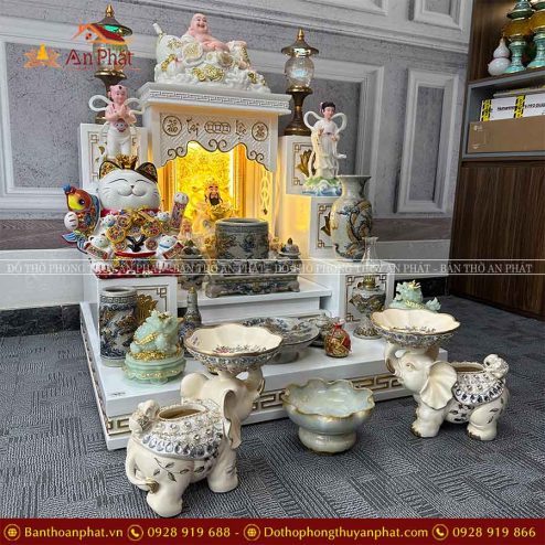 Bàn Thần Tài Thổ Địa Cao Cấp Trắng Đủ Đồ Thờ Rạn Đắp Nổi TT836 7 ban than tai tho dia cao cap trang du do tho ran dap noi tt836 4