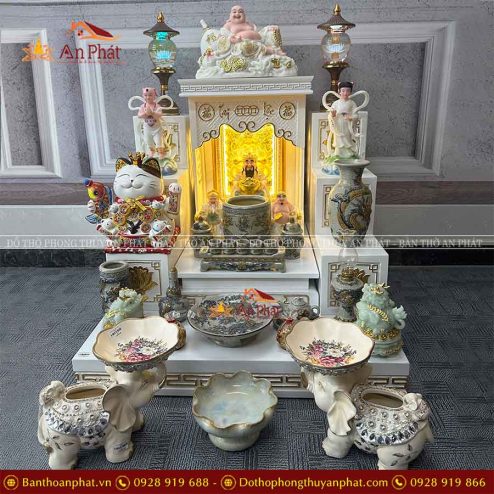 Bàn Thần Tài Thổ Địa Cao Cấp Trắng Đủ Đồ Thờ Rạn Đắp Nổi TT836 8 ban than tai tho dia cao cap trang du do tho ran dap noi tt836 5