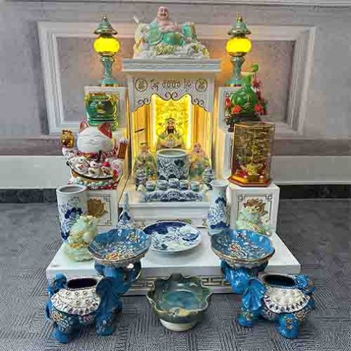 Ban Thần Tài Thổ Địa Đầy Đủ Đồ Thờ Men Ngọc Hoa Sen Cao Cấp TT833