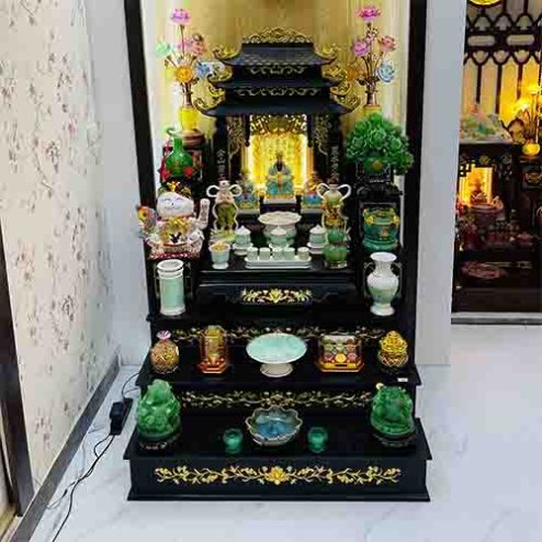 Ban Thần Tài Thổ Địa Gỗ Hương Cao Cấp Đủ Đồ Thờ Xanh Ngọc TT817