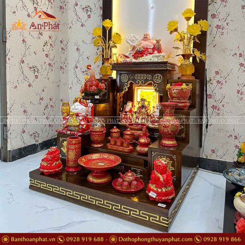 Ban Thần Tài Thổ Địa Hiện Đại Đủ Đồ Thờ Gấm Đỏ Cao Cấp TT819 6 ban than tai tho dia hien dai du do tho gam do cao cap tt819 4