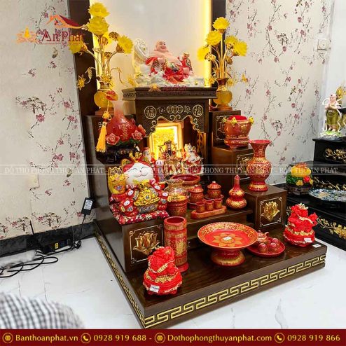 Ban Thần Tài Thổ Địa Hiện Đại Đủ Đồ Thờ Gấm Đỏ Cao Cấp TT819 7 ban than tai tho dia hien dai du do tho gam do cao cap tt819 5