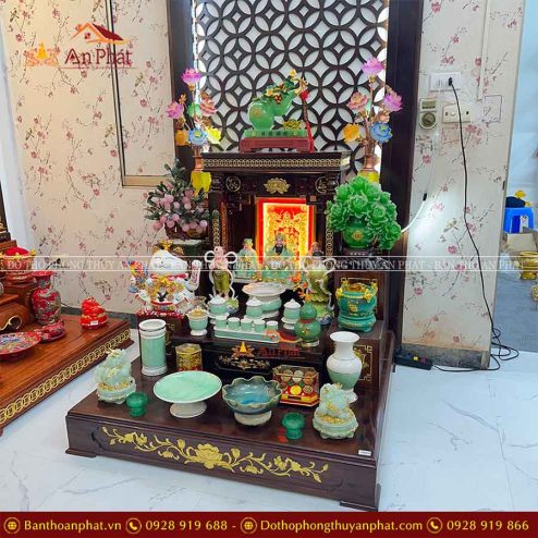 Ban Thần Tài Thổ Địa Mệnh Mộc Cao Cấp Đủ Đồ Thờ Giả Đá Xanh Ngọc TT813 6 ban than tai tho dia menh moc cao cap du do tho gia da xanh ngoc tt813 3