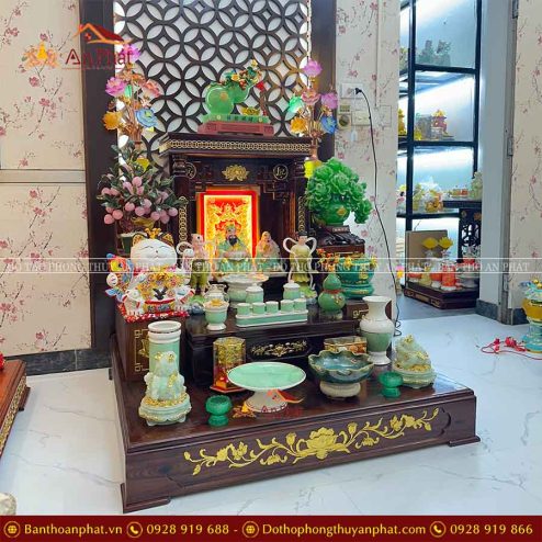 Ban Thần Tài Thổ Địa Mệnh Mộc Cao Cấp Đủ Đồ Thờ Giả Đá Xanh Ngọc TT813 7 ban than tai tho dia menh moc cao cap du do tho gia da xanh ngoc tt813 4