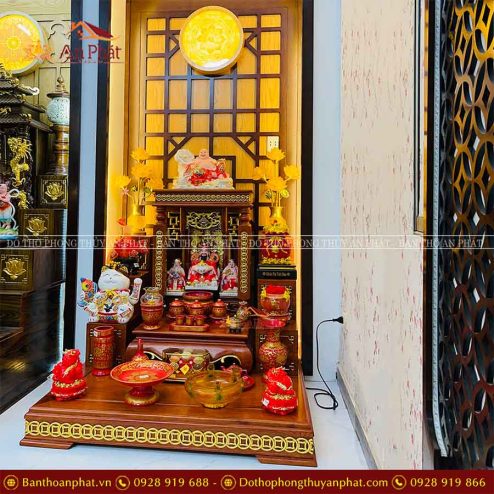 Ban Thờ Thần Tài Gỗ Hương Đủ Đồ Thờ Gấm Đỏ Cao Cấp TT820 6 ban tho than tai go huong du do tho gam do cao cap tt820 2