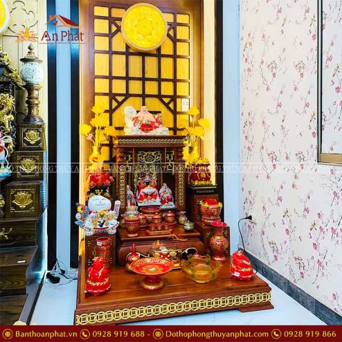 Ban Thờ Thần Tài Gỗ Hương Đủ Đồ Thờ Gấm Đỏ Cao Cấp TT820 7 ban tho than tai go huong du do tho gam do cao cap tt820 3
