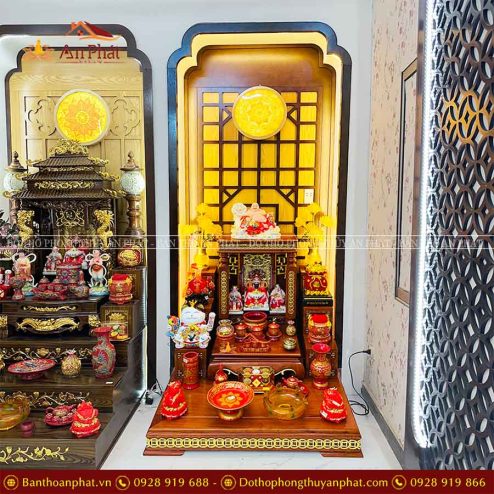 Ban Thờ Thần Tài Gỗ Hương Đủ Đồ Thờ Gấm Đỏ Cao Cấp TT820 8 ban tho than tai go huong du do tho gam do cao cap tt820 5