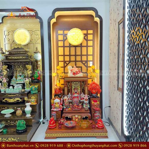 Ban Thờ Thần Tài Gỗ Hương Đủ Đồ Thờ Men Đỏ Đắp Nổi TT797 6 ban tho than tai go huong du do tho men do dap noi tt797 4