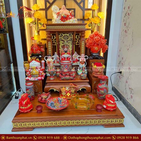 Ban Thờ Thần Tài Gỗ Hương Đủ Đồ Thờ Men Đỏ Đắp Nổi TT797 5 ban tho than tai go huong du do tho men do dap noi tt7973