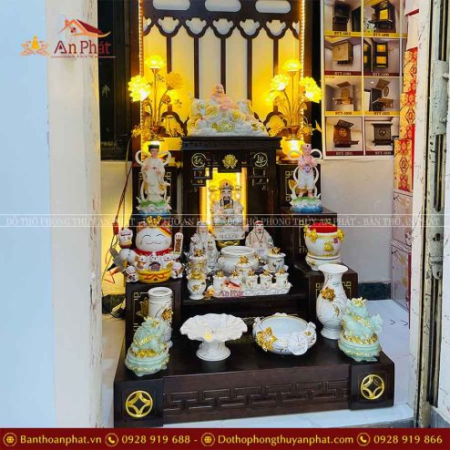 Bàn Thờ Thần Tài Ông Địa Đủ Đồ Thờ Bạch Ngọc Sen Dát Vàng TT837 6 ban tho than tai ong dia du do tho bach ngoc sen dat vang tt837 3