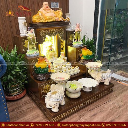 Bàn Thờ Thần Tài Ông Địa Đủ Đồ Thờ Bạch Ngọc Sen Dát Vàng TT840 6 ban tho than tai ong dia du do tho bach ngoc sen dat vang tt840 3