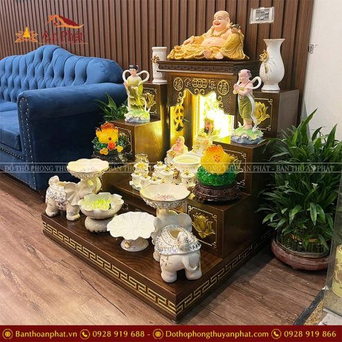 Bàn Thờ Thần Tài Ông Địa Đủ Đồ Thờ Bạch Ngọc Sen Dát Vàng TT840 7 ban tho than tai ong dia du do tho bach ngoc sen dat vang tt840 4