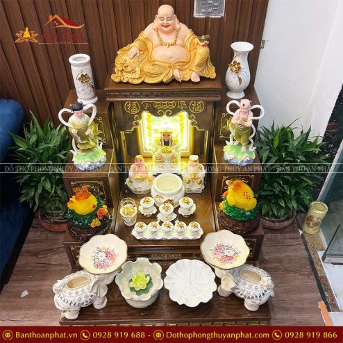 Bàn Thờ Thần Tài Ông Địa Đủ Đồ Thờ Bạch Ngọc Sen Dát Vàng TT840 8 ban tho than tai ong dia du do tho bach ngoc sen dat vang tt840 5