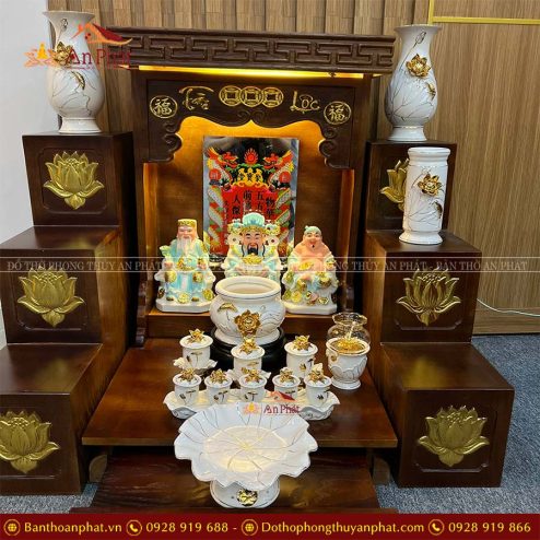 Bàn Thờ Thần Tài Ông Địa Đủ Đồ Thờ Bạch Ngọc Sen Dát Vàng TT843 7 ban tho than tai ong dia du do tho bach ngoc sen dat vang tt843 4