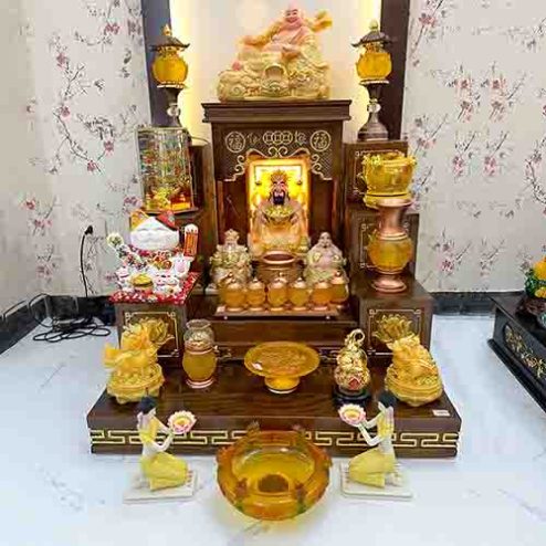 Ban Thờ Thần Tài Ông Địa Đủ Đồ Thờ Lưu Ly Cao Cấp TT805