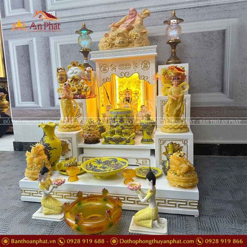 Bàn Thờ Thần Tài Ông Địa Trắng Đủ Đồ Thờ Đắp Nổi Vàng Cao Cấp TT802 7 ban tho than tai ong dia trang du do tho dap noi vang cao cap tt802 3
