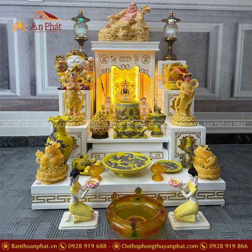Bàn Thờ Thần Tài Ông Địa Trắng Đủ Đồ Thờ Đắp Nổi Vàng Cao Cấp TT802 8 ban tho than tai ong dia trang du do tho dap noi vang cao cap tt802 4