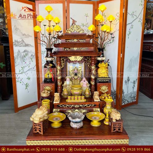 Ban Thờ Thần Tài Thổ Địa Cao Cấp Đủ Đồ Thờ Gấm Vàng TT845 8 ban tho than tai tho dia cao cap du do tho gam vang tt845 3