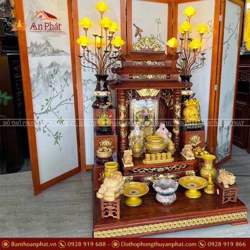 Ban Thờ Thần Tài Thổ Địa Cao Cấp Đủ Đồ Thờ Gấm Vàng TT845 6 ban tho than tai tho dia cao cap du do tho gam vang tt845 4
