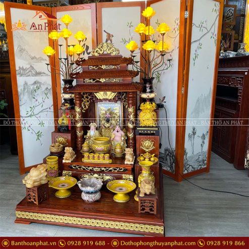 Ban Thờ Thần Tài Thổ Địa Cao Cấp Đủ Đồ Thờ Gấm Vàng TT845 7 ban tho than tai tho dia cao cap du do tho gam vang tt845 5