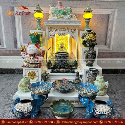 Bàn Thờ Thần Tài Thổ Địa Đầy Đủ Đồ Thờ Đắp Nổi Xanh Lục Bảo TT0801 6 ban tho than tai tho dia day du do tho dap noi xanh luc bao tt0801 3