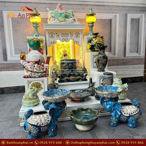 Bàn Thờ Thần Tài Thổ Địa Đầy Đủ Đồ Thờ Đắp Nổi Xanh Lục Bảo TT0801 5 ban tho than tai tho dia day du do tho dap noi xanh luc bao tt0801 4