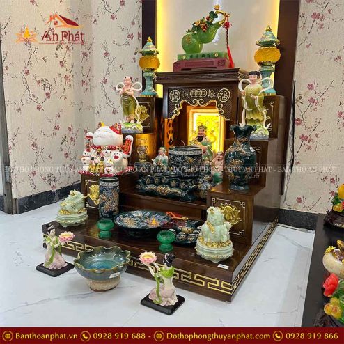 Bàn Thờ Thần Tài Thổ Địa Đủ Đồ Thờ Đắp Nổi Xanh Cao Cấp TT800 10 ban tho than tai tho dia du do tho dap noi xanh cao cap tt800 5