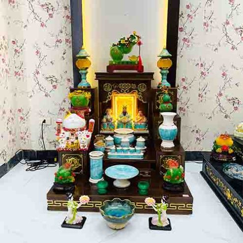 Bàn Thờ Thần Tài Thổ Địa Đủ Đồ Thờ Giả Đá Xanh Cao Cấp TT816