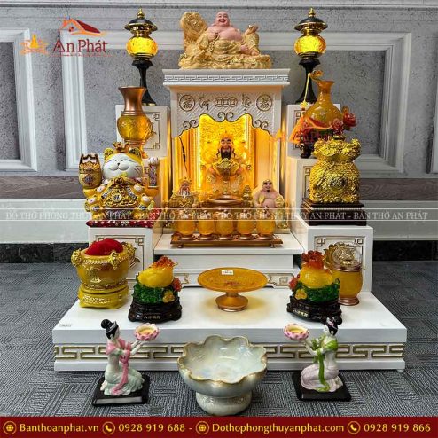Bàn Thờ Thần Tài Thổ Địa Trắng Đầy Đủ Đồ Thờ Lưu Ly Cao Cấp TT806 8 ban tho than tai tho dia trang day du do tho luu ly cao cap tt806 2