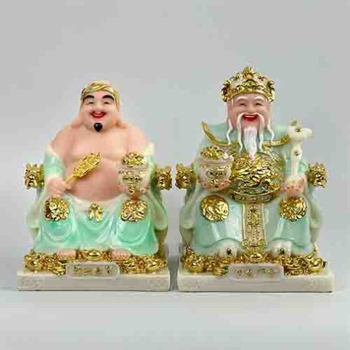 Bộ 2 Tượng Thần Tài Thổ Địa Đá Cao Cấp Xanh Ngọc T0193