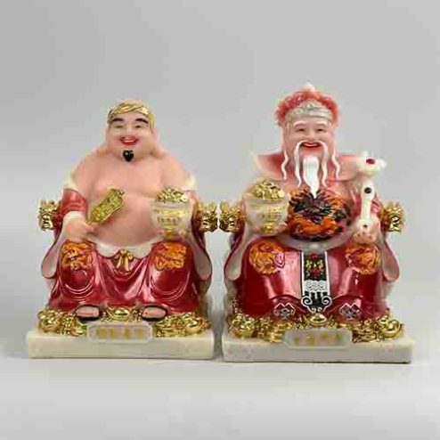 Bộ 2 Tượng Thần Tài Thổ Địa Đá Đỏ Gấm Cao Cấp T0181