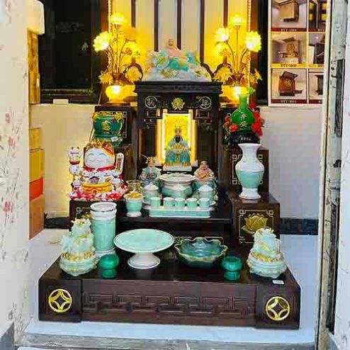 Combo Ban Thần Tài Ông Địa Đầy Đủ Đồ Thờ Giả Đá Xanh Ngọc TT814