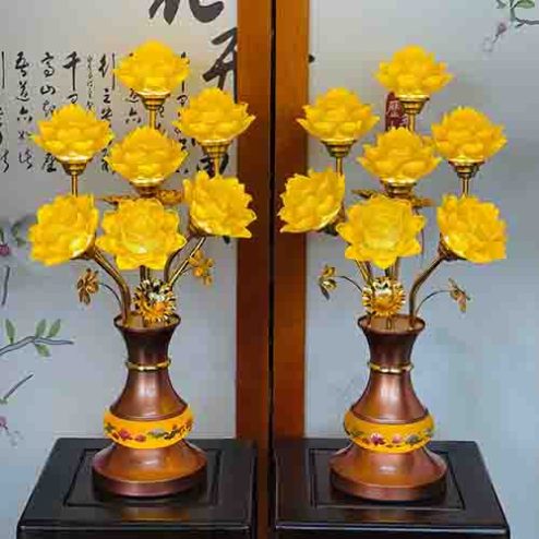 Đèn Thờ Hoa Sen Lưu Ly Bình Ngọc Lùn 7 Bông DT1084