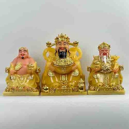 Tượng Thần Tài Ông Địa Bộ 3 Ông Đá Thạch Anh Vàng Cao Cấp T0183