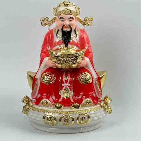 Tượng Thần Tài Thần Tiền Chậu Vàng Đá Cao Cấp Đỏ T0194