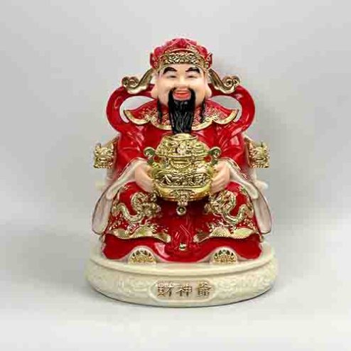 Tượng Thần Tài Thần Tiền Đá Đỏ Đế Tròn Cao Cấp T0201