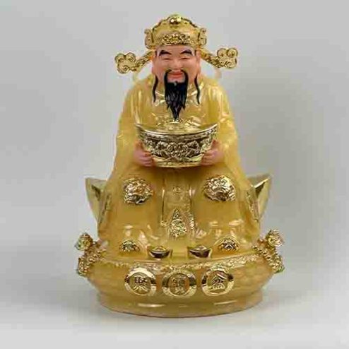 Tượng Thần Tài Thần Tiền Giữ Của Chậu Vàng Đá Thạch Anh Cao Cấp T0197