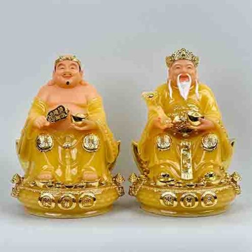 Tượng Thần Tài Thổ Địa Bộ 2 Ông Chậu Vàng Đá Thạch Anh Cao Cấp T0199