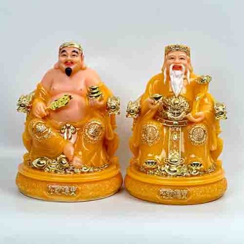 Tượng Thần Tài Thổ Địa Bộ 2 Ông Đá Cam Phú Quý Đế Tròn T0208