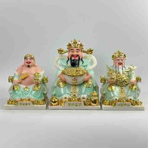 Tượng Thần Tài Thổ Địa Bộ 3 Ông Đá Cao Cấp Xanh Ngọc T0192
