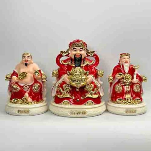 Tượng Thần Tài Thổ Địa Bộ 3 Ông Đá Đỏ Cao Cấp T0200