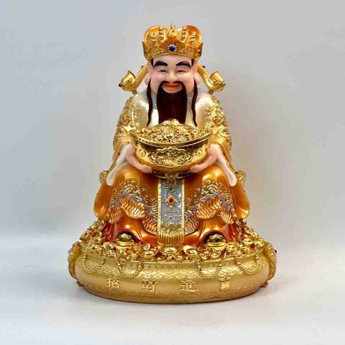 Tượng Thần Tiền Thần Tài Đá Vàng Cao Cấp Đế Tròn T0176