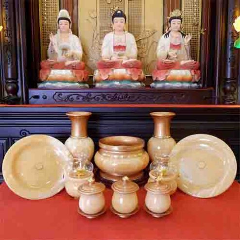 Bộ Đồ Thờ Ngọc Viền Đồng Hoàng Long Cao Cấp GS1190