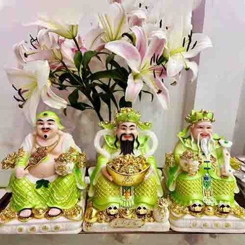 Tượng Thần Tài Ông Địa Bộ 3 Ông Đá Xanh Ngọc Ca Rô T0288