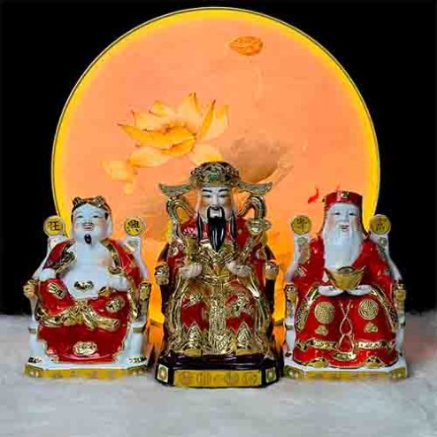 Tượng Thần Tài Thổ Địa Bộ 3 Ông Sứ Kim Đỏ T0238