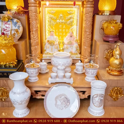 Bàn Thần Tài Ông Địa Đồ Thờ Trắng Hoa Sen TT894 32 ban than tai ong dia do tho trang hoa sen tt894 7