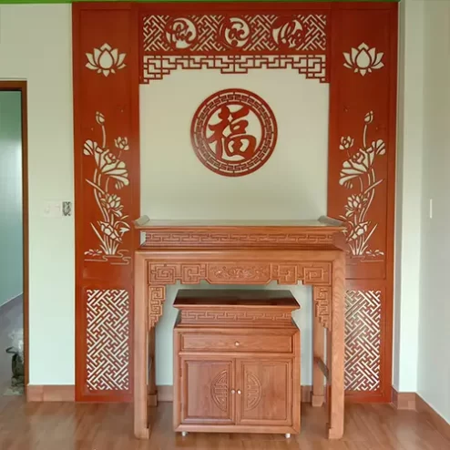 Bàn Thờ Đẹp Gỗ Gõ Đỏ Mẫu Triện Sen Liền BTD2238