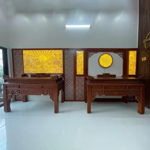 Bàn Thờ Phật Kết Hợp Gia Tiên Gỗ Gõ BTD2249