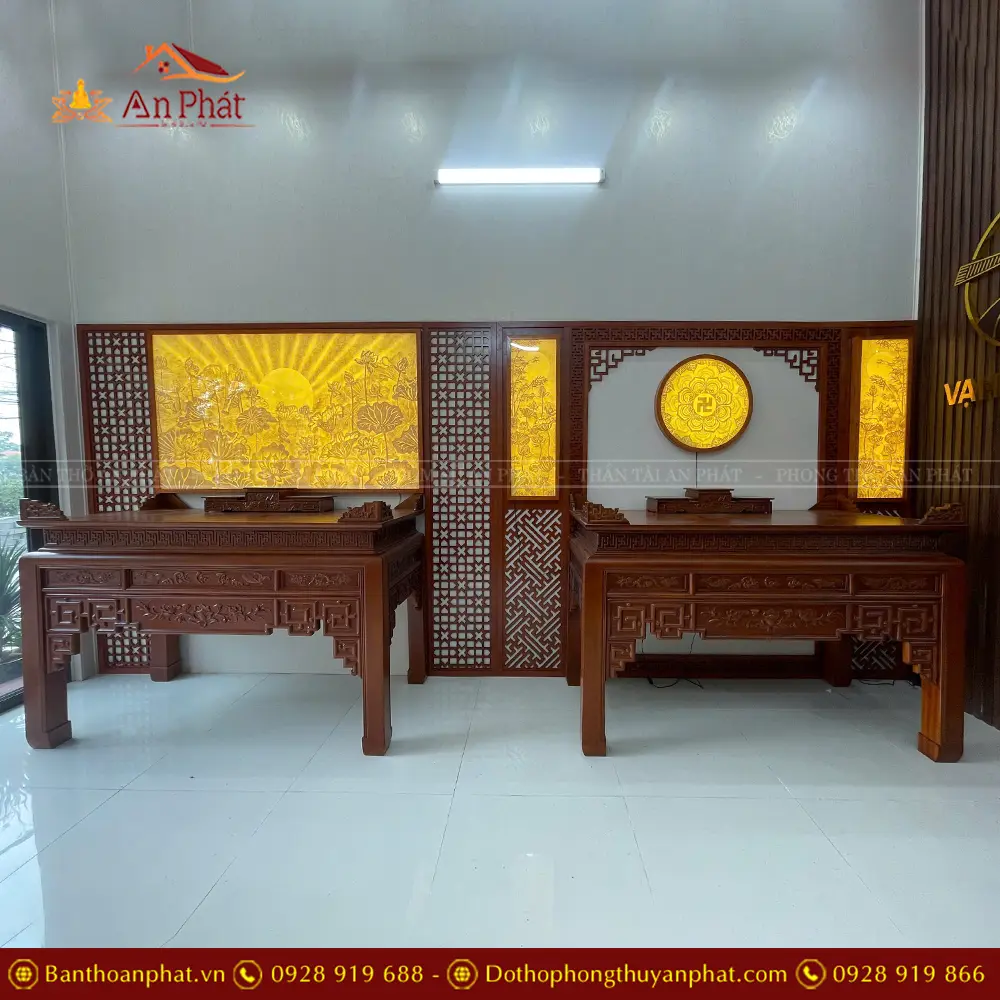 Bàn Thờ Phật Kết Hợp Gia Tiên Gỗ Gõ BTD2249 11 Bàn Thờ Phật Kết Hợp Gia Tiên Gỗ Gõ BTD2249